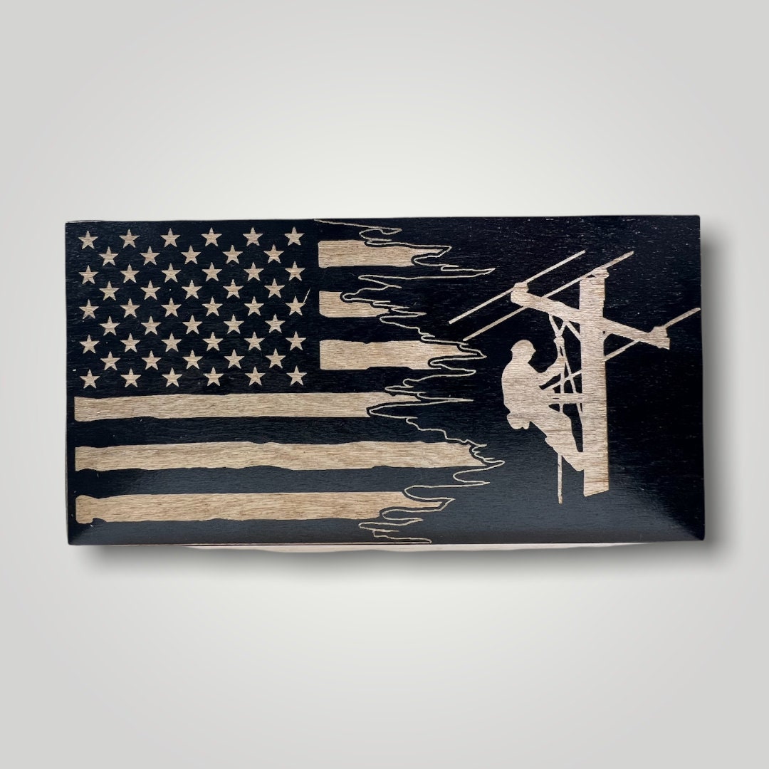 Split Lineman Wooden Desktop Flag