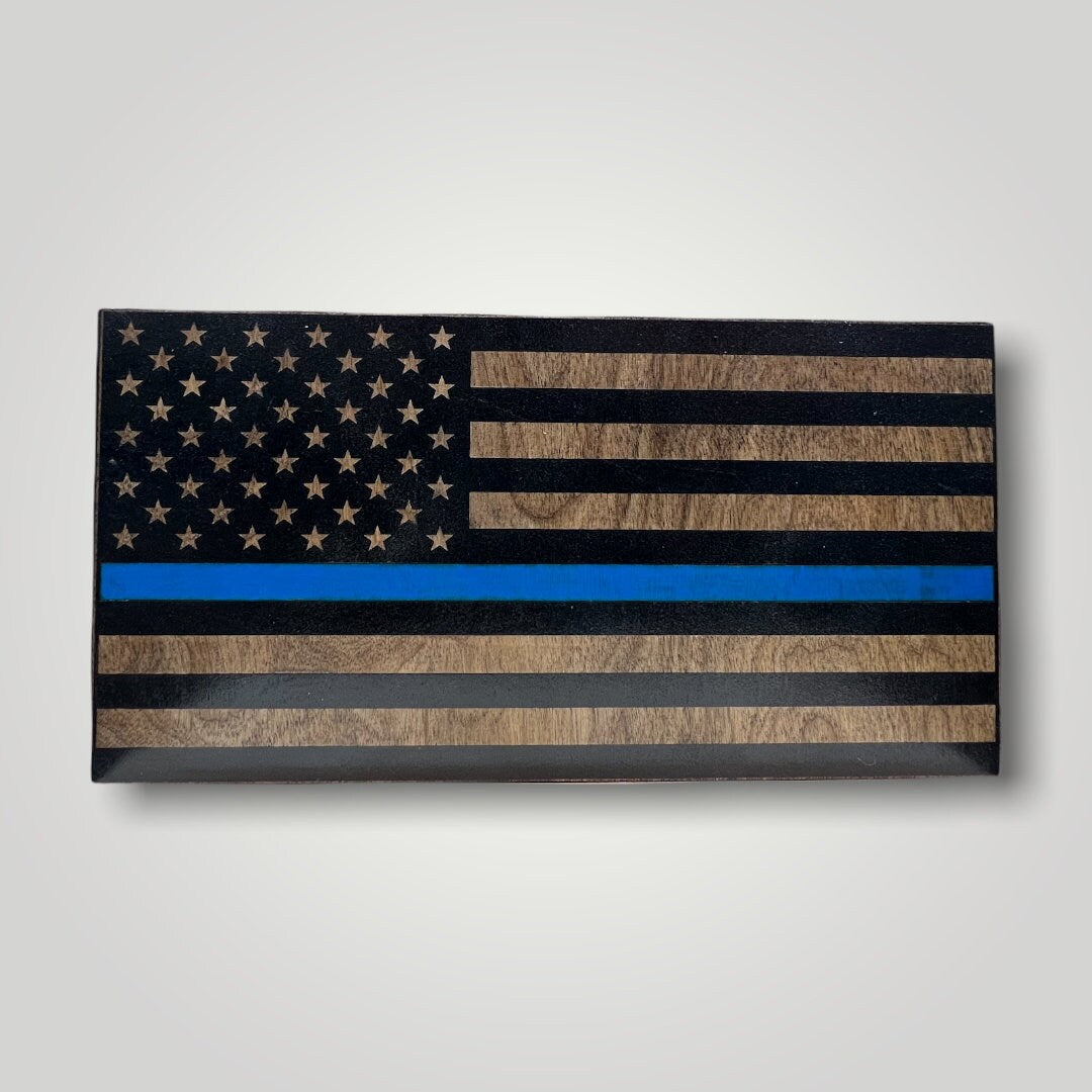 Thin Blue Line Wooden Desktop Flag