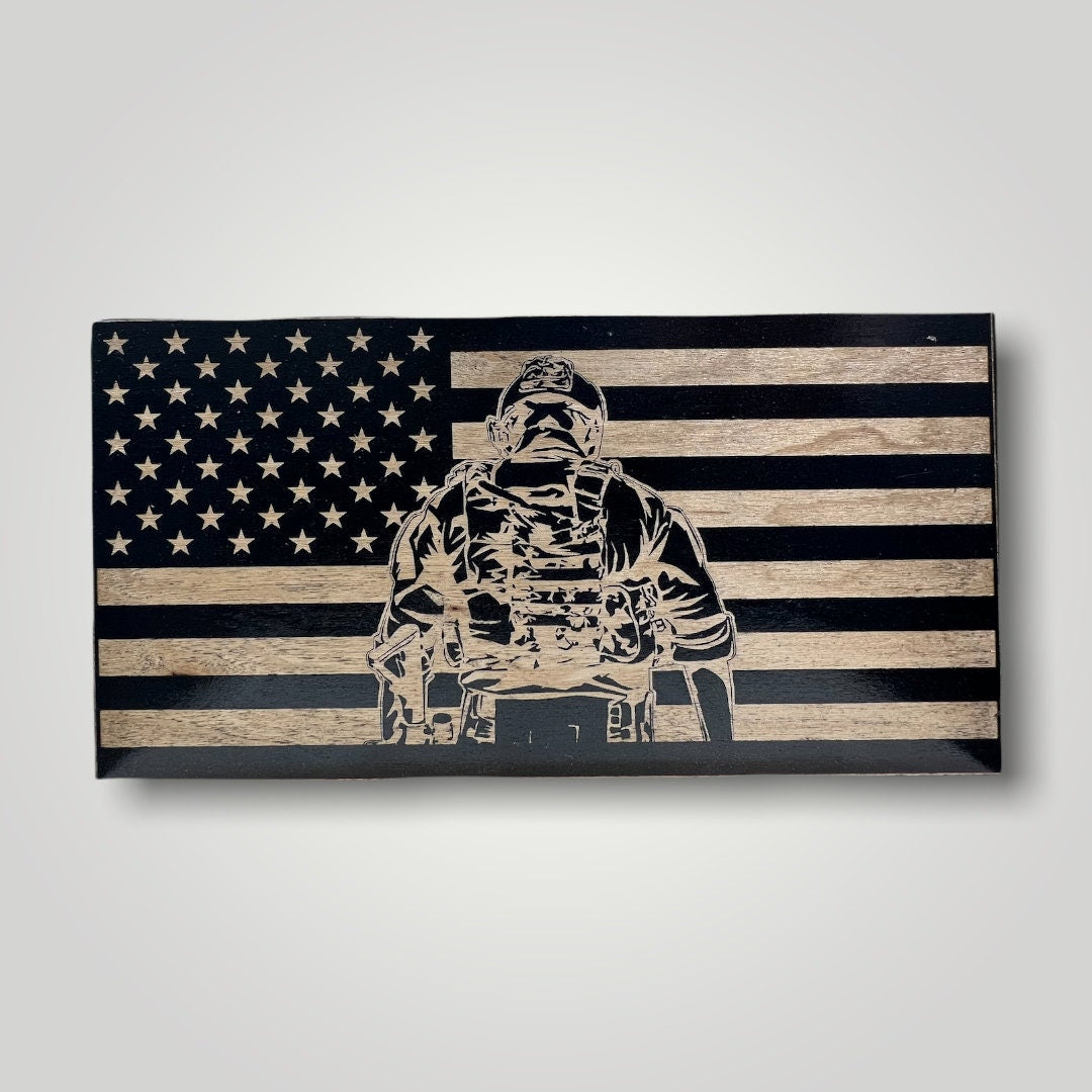 Soldier Silhoutte Wooden Desktop Flag