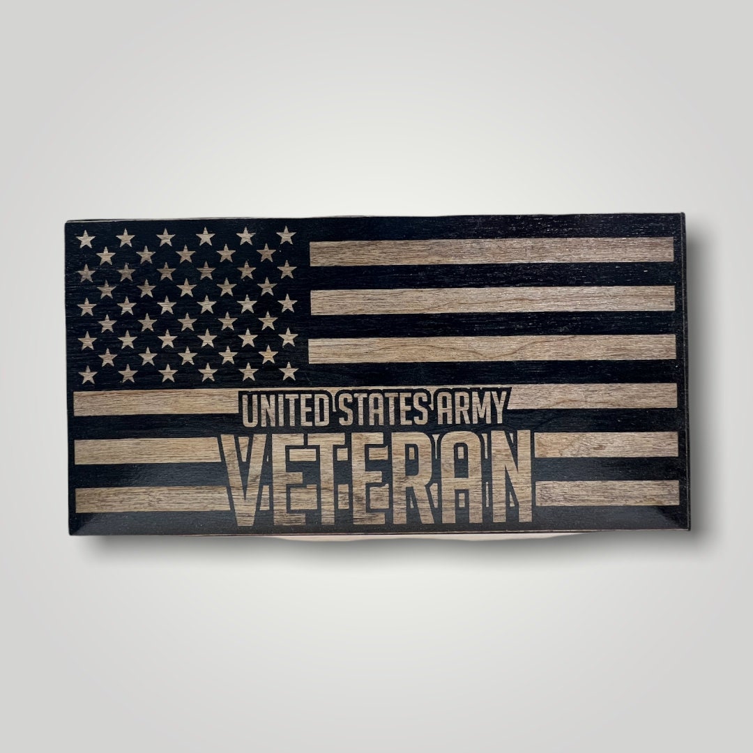 Army Veteran Wooden Desktop Flag