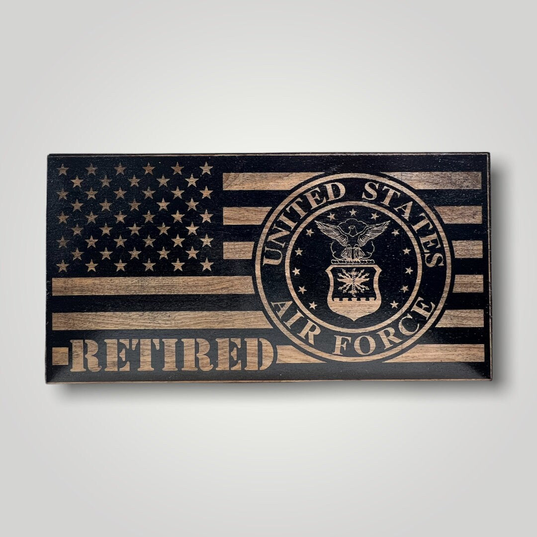 Air Force Retired Wooden Desktop Flag