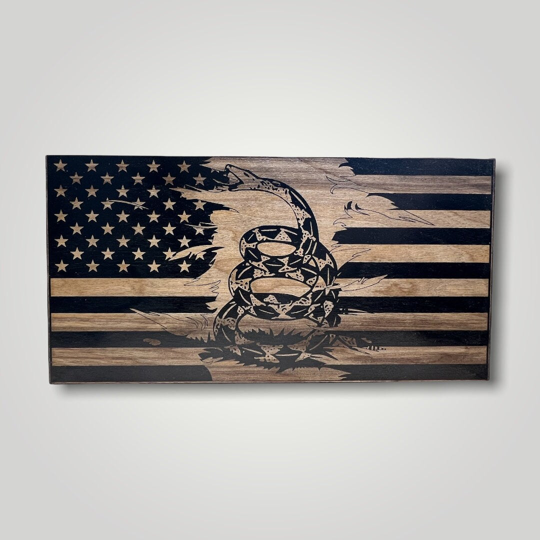 Gadsden Snake Don't Tread On Me Wooden Desktop Flag