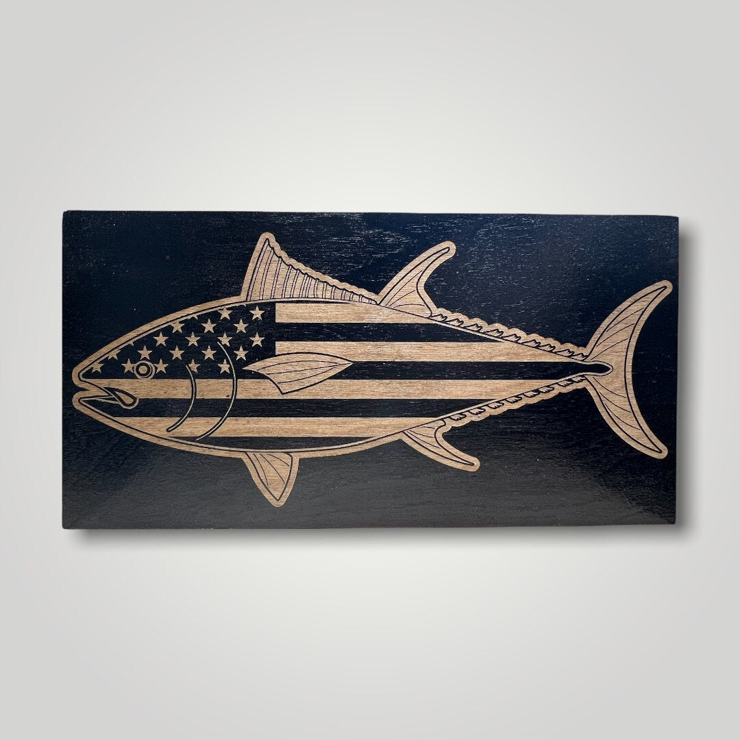 Tuna Fish Wooden Desktop Flag