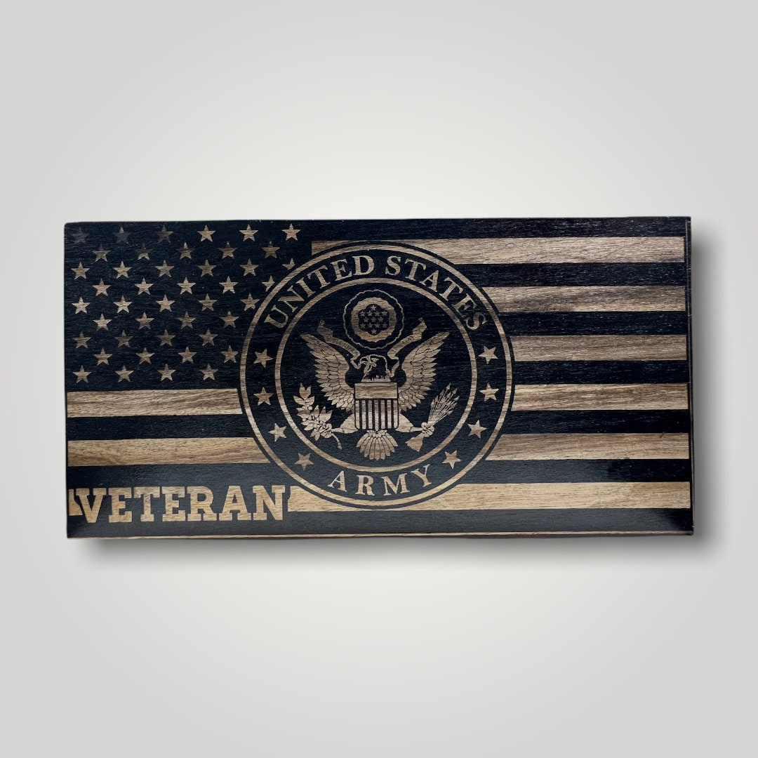 Army Crest Veteran Wooden Desktop Flag