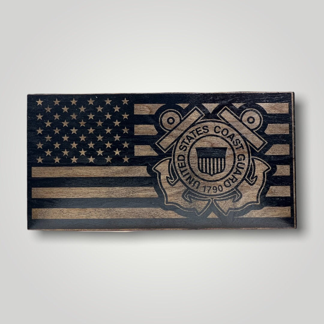 Coast Guard Wooden Desktop Flag