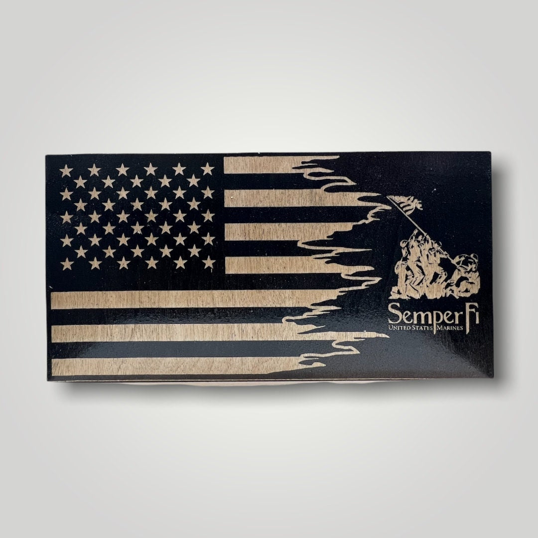 Split Semper Fi Marine Wooden Desktop Flag