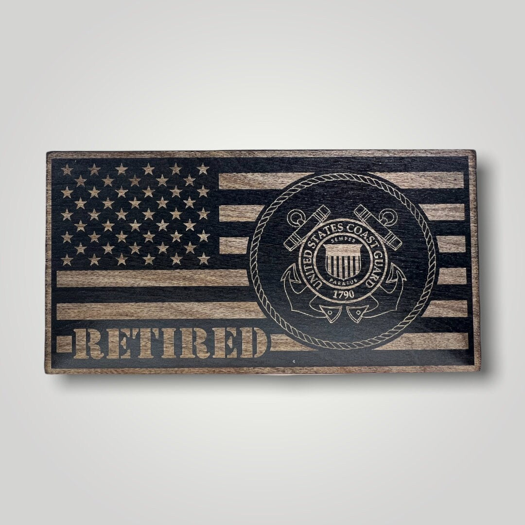 Coast Guard Retired Wooden Desktop Flag