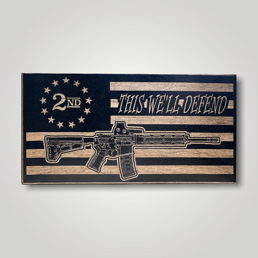 This We'll Defend Wooden Desktop Flag