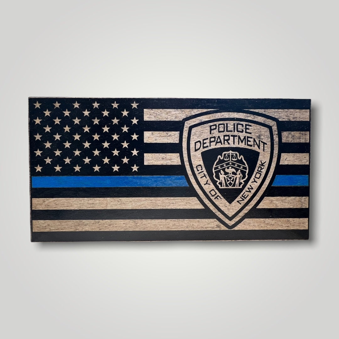 NYPD Thin Blue Line Wooden Desktop Flag