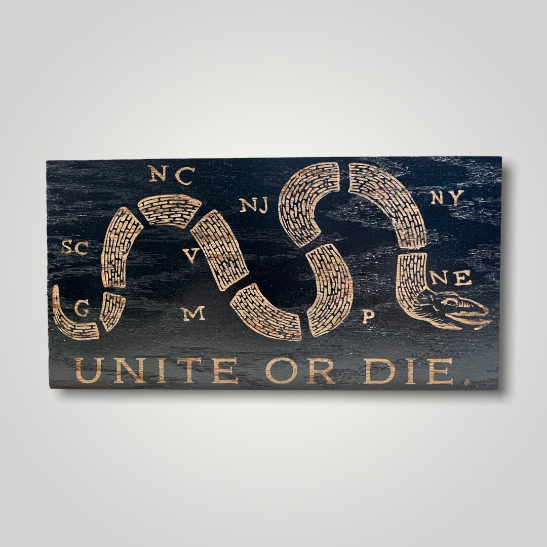 Unite or Die Wooden Desktop Flag