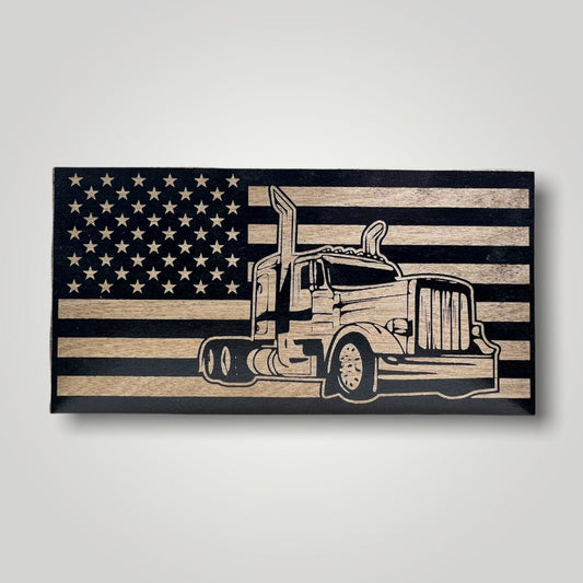 Peterbilt Trucker Wooden Desktop Flag