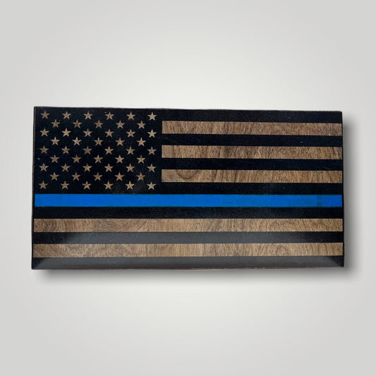 Thin Blue Line Wooden Desktop Flag