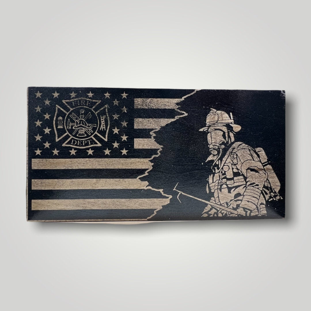 Split Maltese FireFighter Wooden Desktop Flag