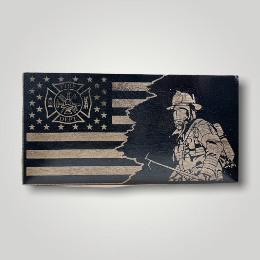 Split Maltese FireFighter Wooden Desktop Flag