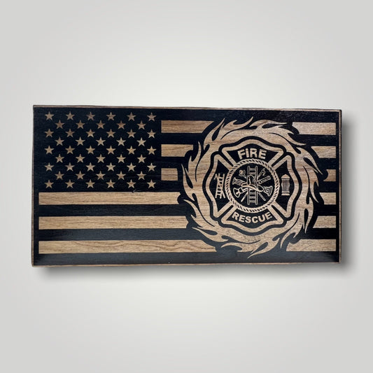 Fire Wheel Wooden Desktop Flag