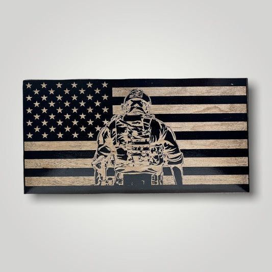 Soldier Silhoutte Wooden Desktop Flag