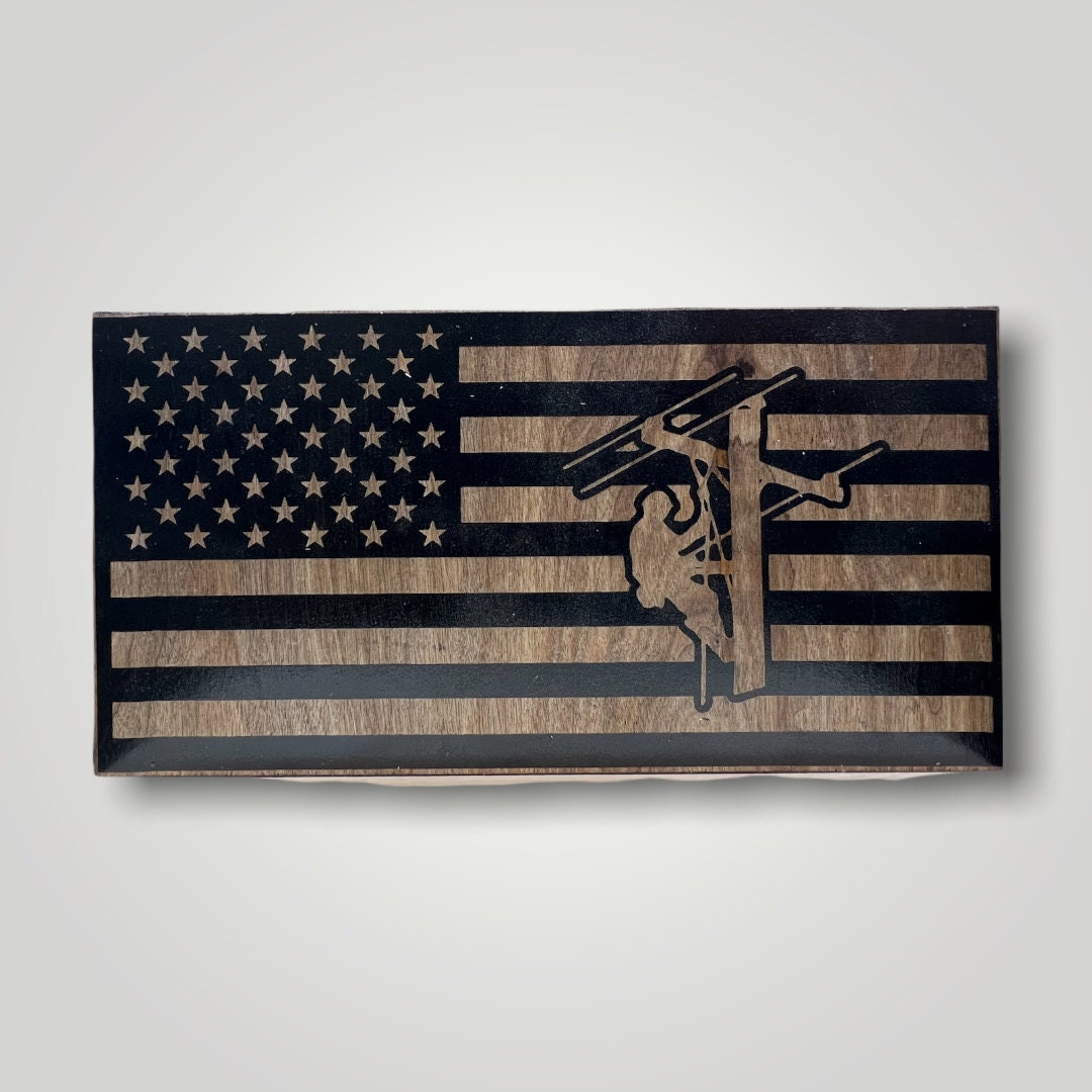 Lineman Wooden Desktop Flag