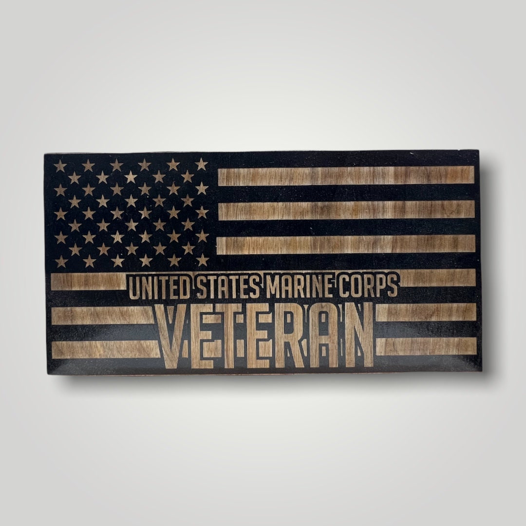 Marine Corps Veteran Wooden Desktop Flag