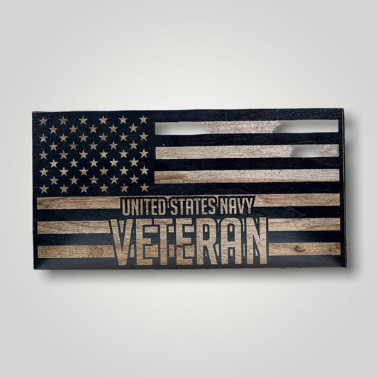 Navy Veteran Wooden Desktop Flag
