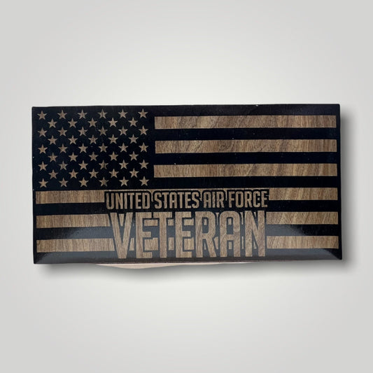 Air Force Veteran Wooden Desktop Flag