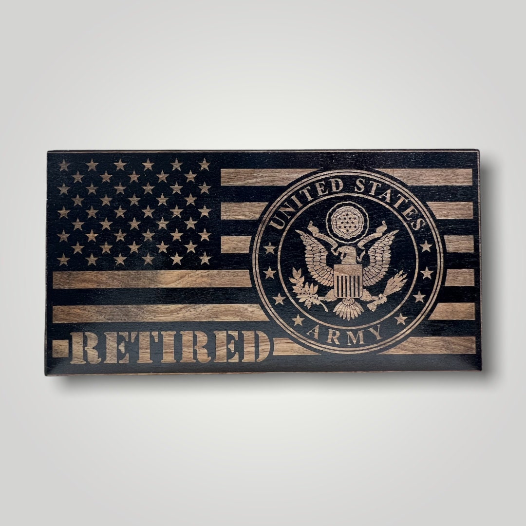Army Retired Wooden Desktop Flag