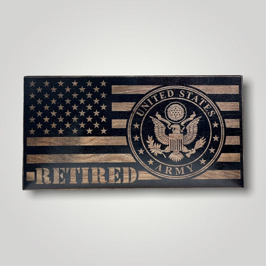 Army Retired Wooden Desktop Flag