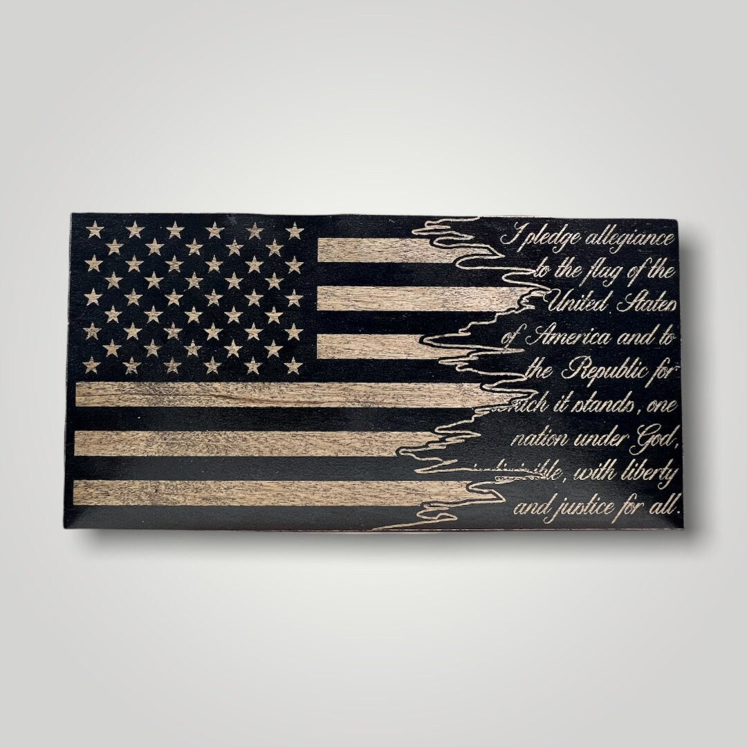 Split Pledge of Allegiance Wooden Desktop Flag