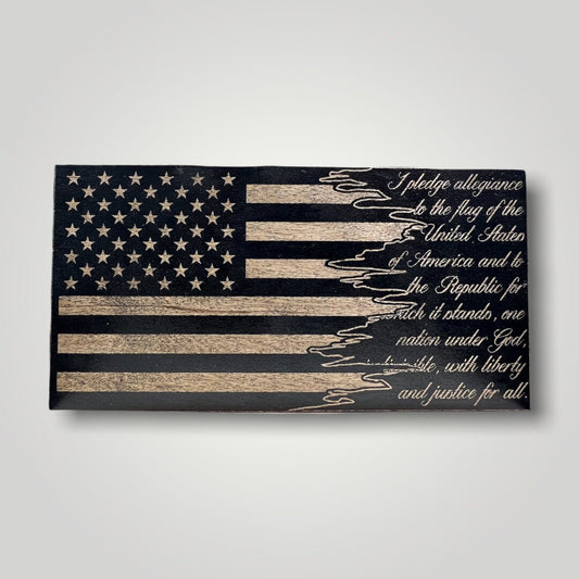 Split Pledge of Allegiance Wooden Desktop Flag