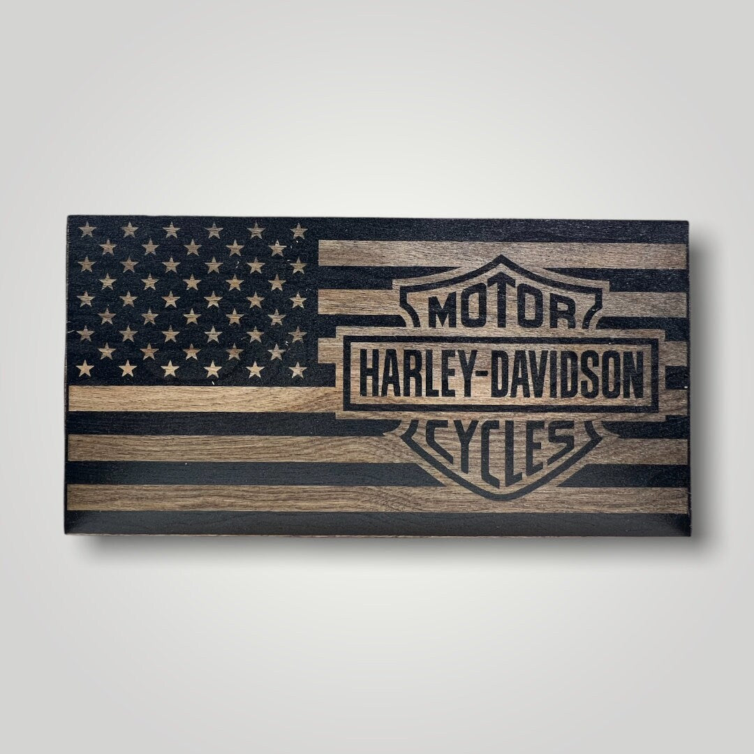 Harley Davidson Wooden Desktop Flag