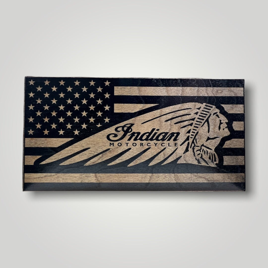 Indian Motorcycle Wooden Desktop Flag
