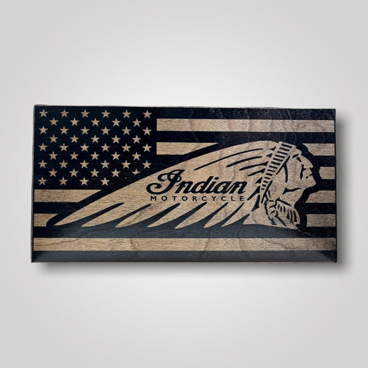 Indian Motorcycle Wooden Desktop Flag