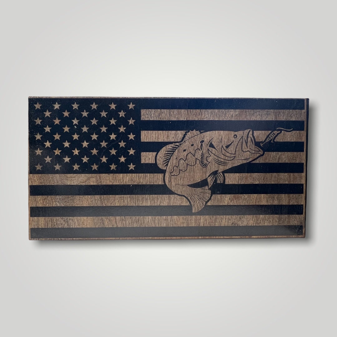 Bass Fish Wooden Desktop Flag