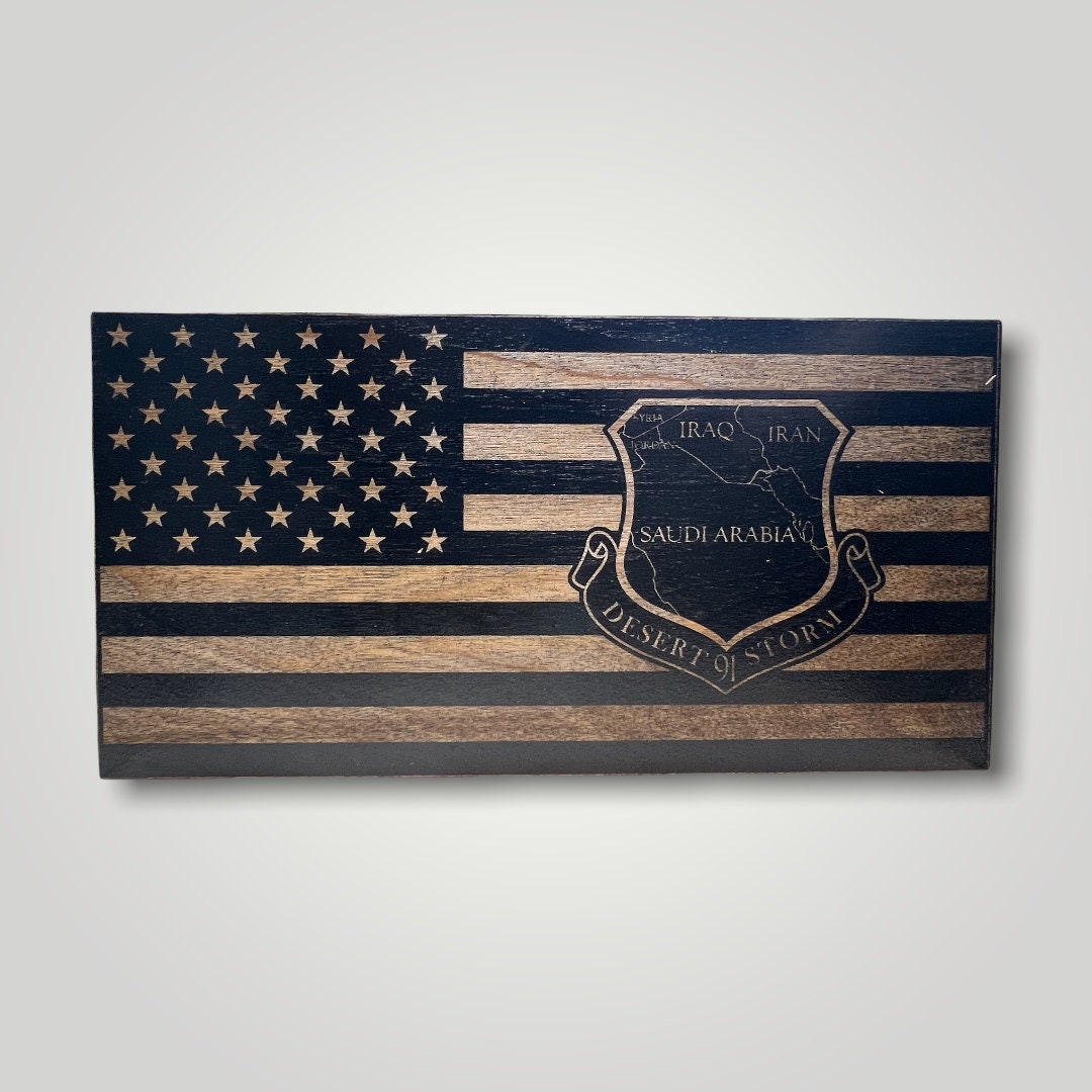 Desert Storm Wooden Desktop Flag