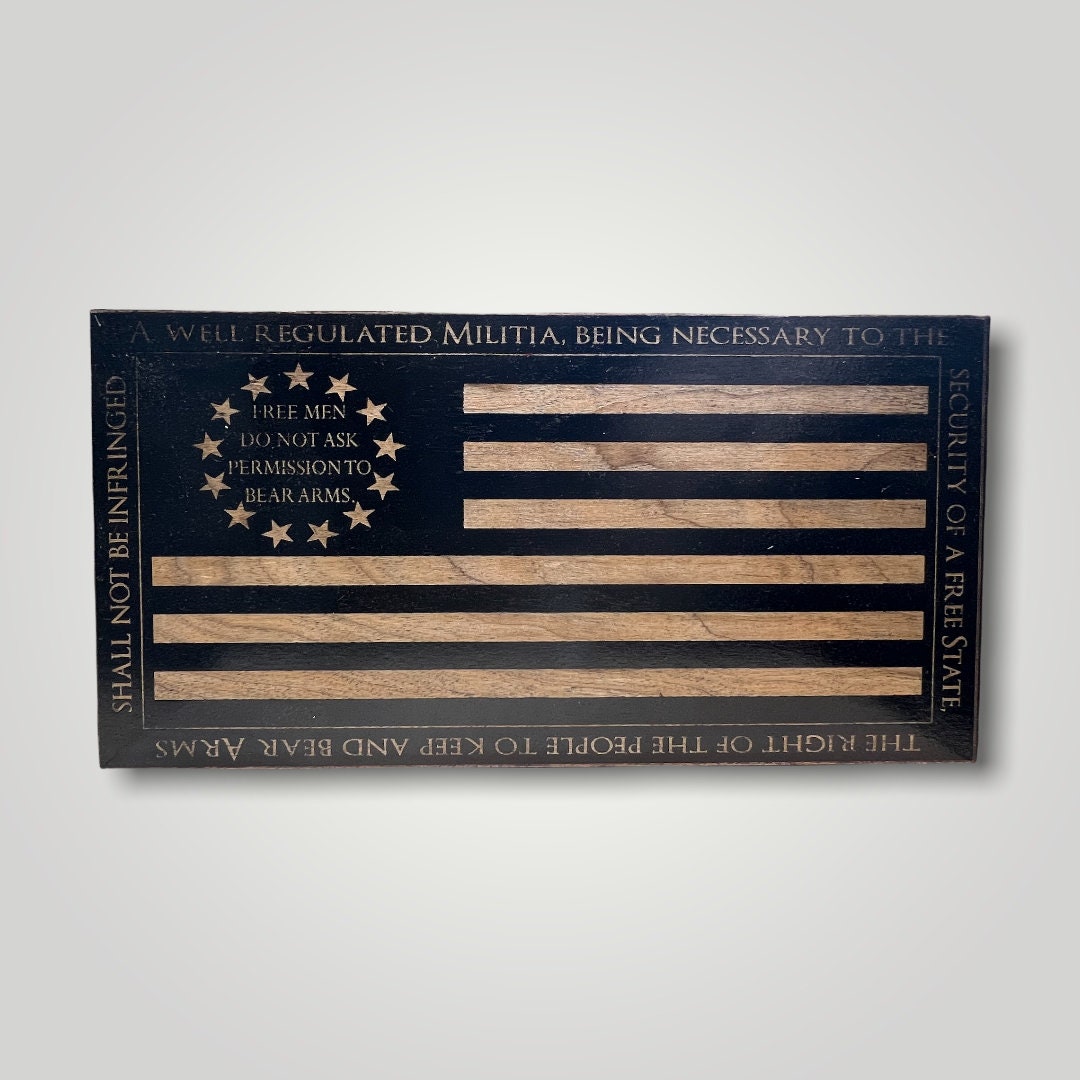 Free Men 2nd Amendment Wooden Desktop Flag