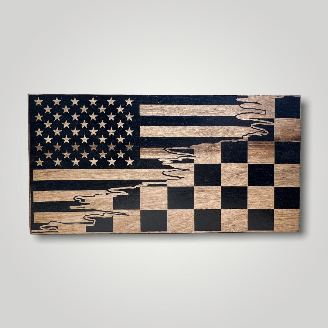 Split Checkered Wooden Desktop Flag