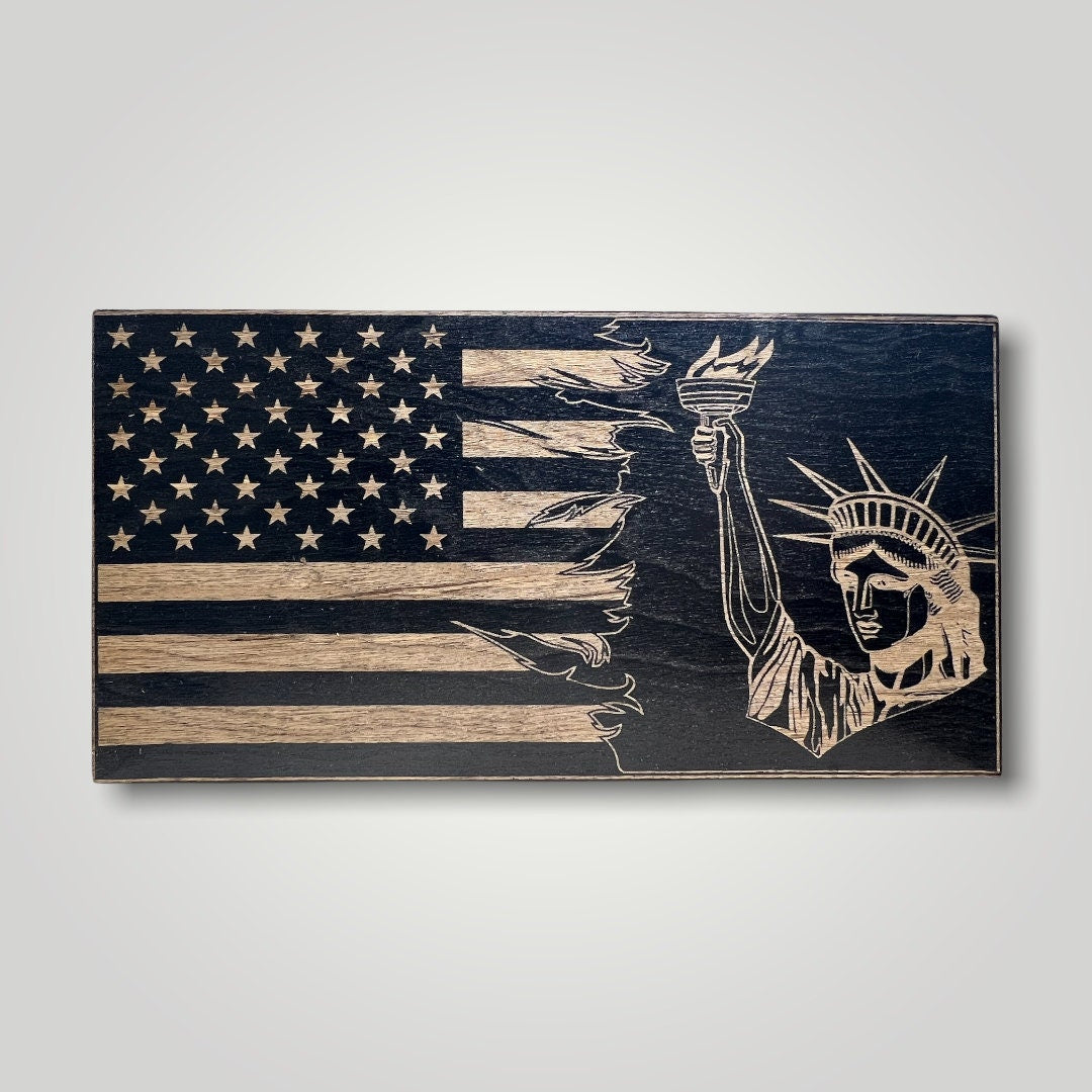 Split Statue of Liberty Wooden Desktop Flag