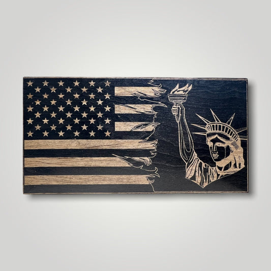 Split Statue of Liberty Wooden Desktop Flag