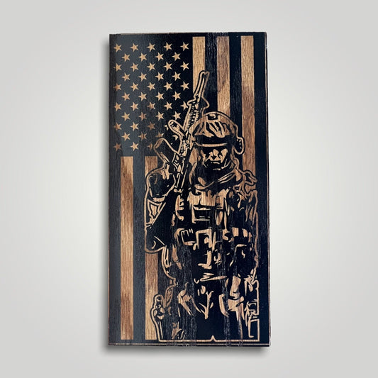 Soldier Vertical Wooden Desktop Flag