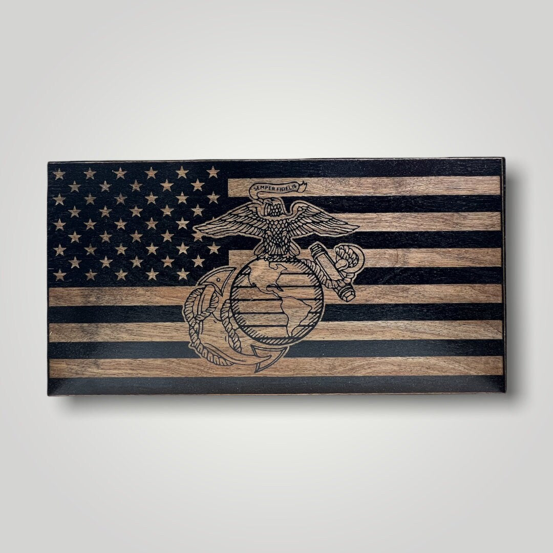 Marine EGA Wooden Desktop Flag