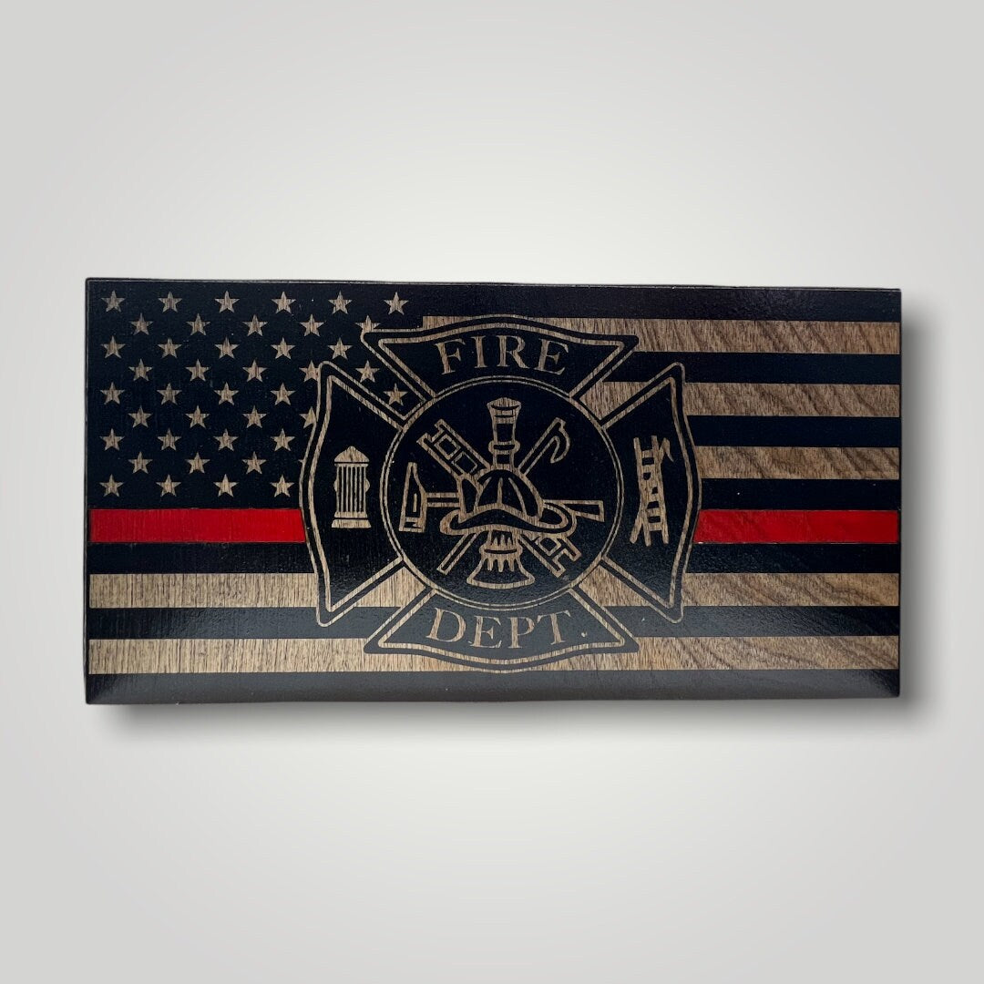 Fire Rescue Thin Red Line Wooden Desktop Flag