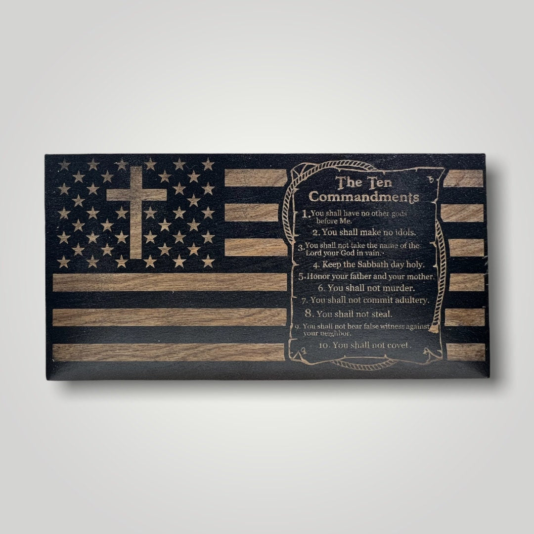 Ten Commandments Wooden Desktop Flag