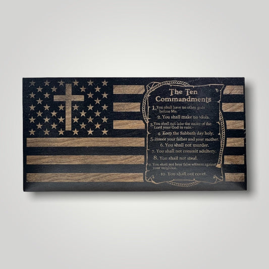 Ten Commandments Wooden Desktop Flag