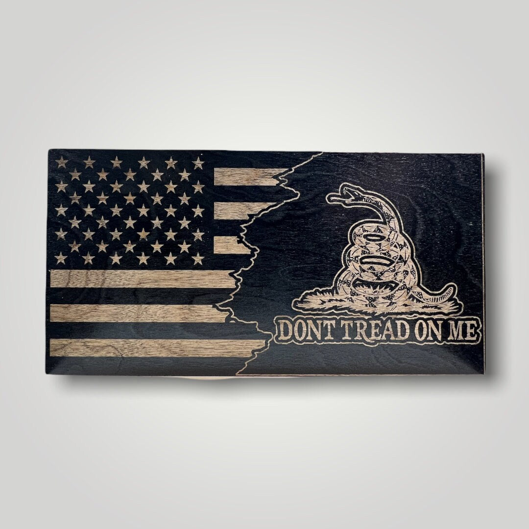 Split Don't Tread on Me Wooden Desktop Flag