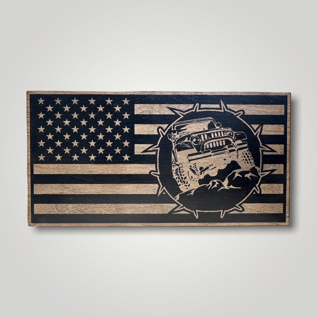 Jeep Barbed Wire Wooden Desktop Flag