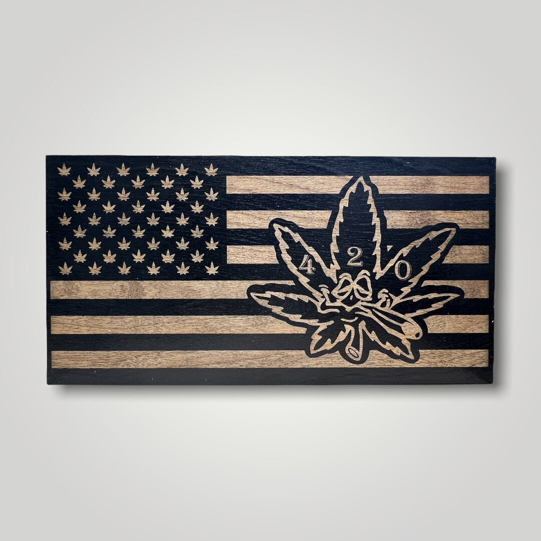 Pot Leaf Wooden Desktop Flag