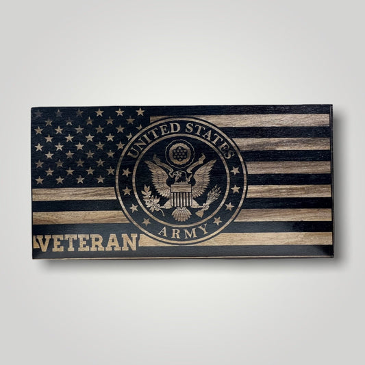 Army Crest Veteran Wooden Desktop Flag