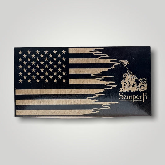Split Semper Fi Marine Wooden Desktop Flag