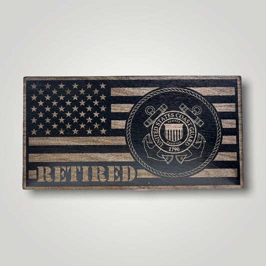 Coast Guard Retired Wooden Desktop Flag