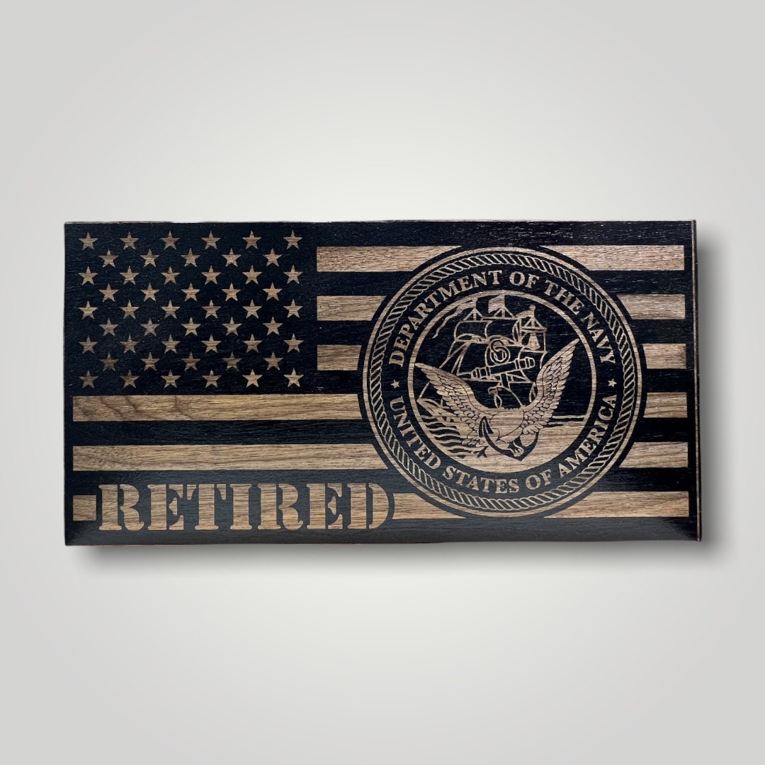 Navy Retired Wooden Desktop Flag