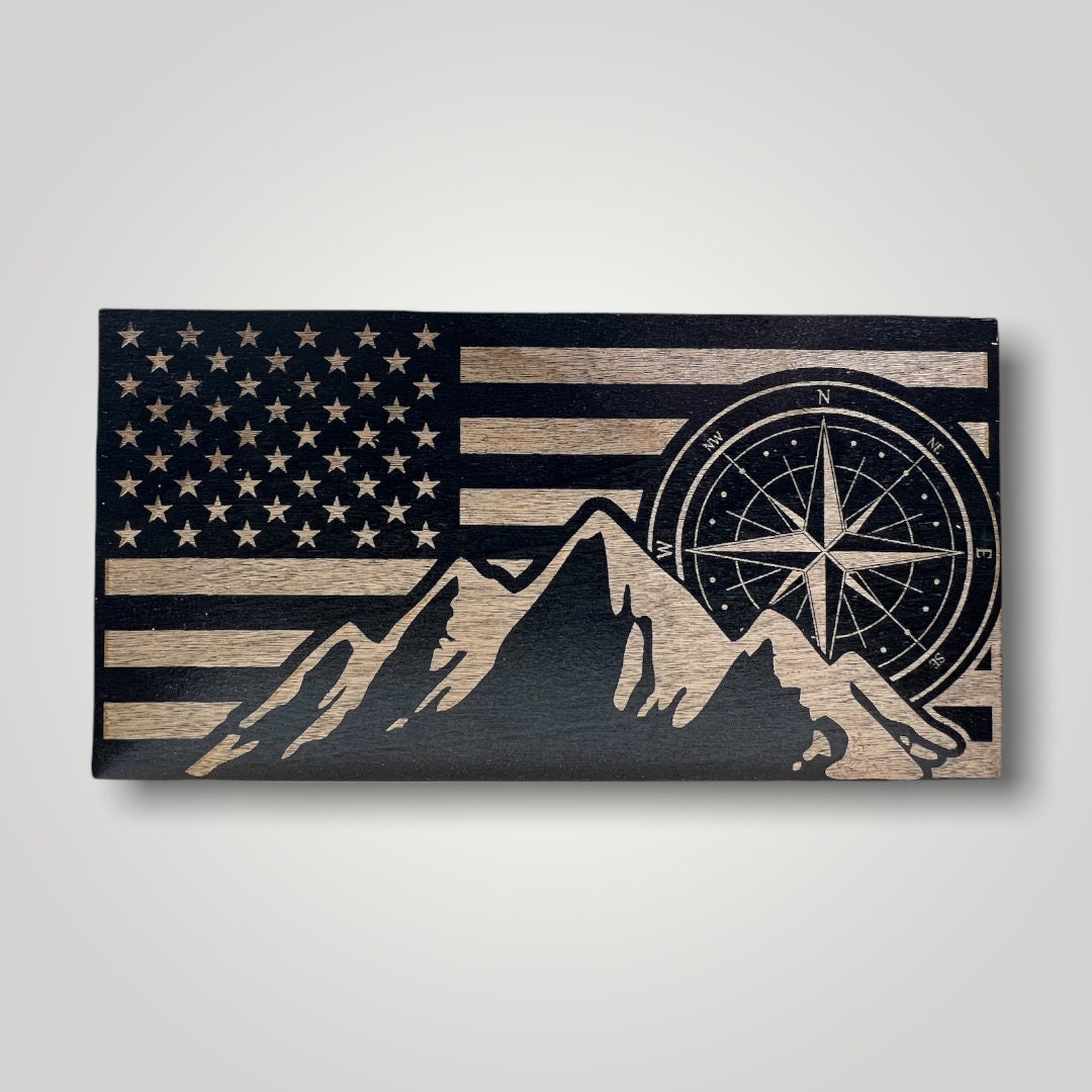 Mountain Compass Wooden Desktop Flag